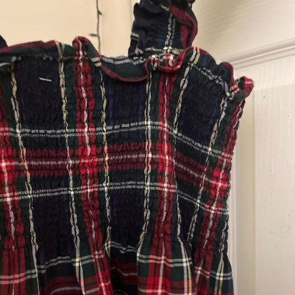 BNC Hill House The Ellie Nap Dress in Navy Tartan Plaid Midi Ruffle Dress - Picture 9 of 10